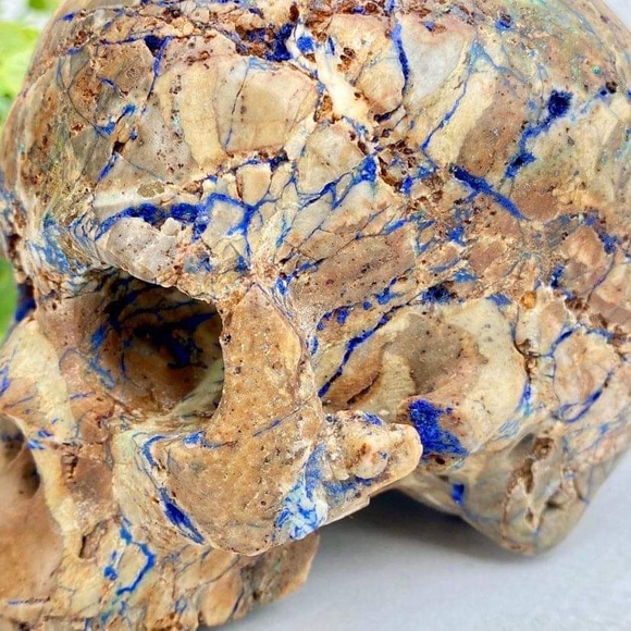 GEMSTONE 4.7" AZURITE & MALACHITE Carved Skull - Picture 11 of 11